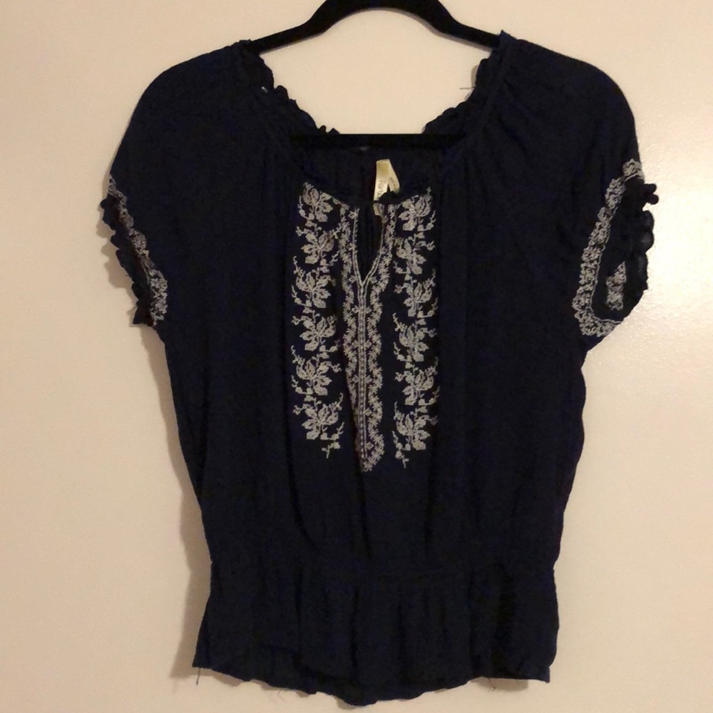 Navy blue embroidered top